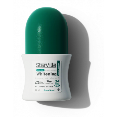 STARVILLE WHITENING ROLL ON ANTIPERSPIRANT FRESH BREEZE WITH VITAMIN E FOR ALL SKIN TYPES 24 HOURS 60 ML